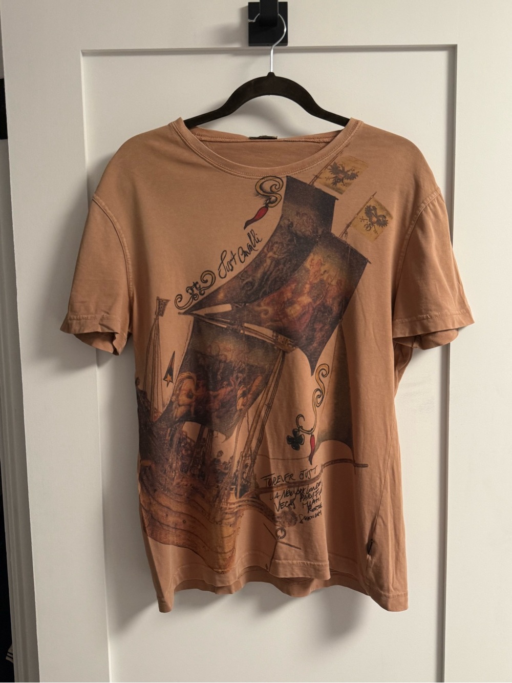 Just Cavalli Tan Graphic Crewneck T-Shirt